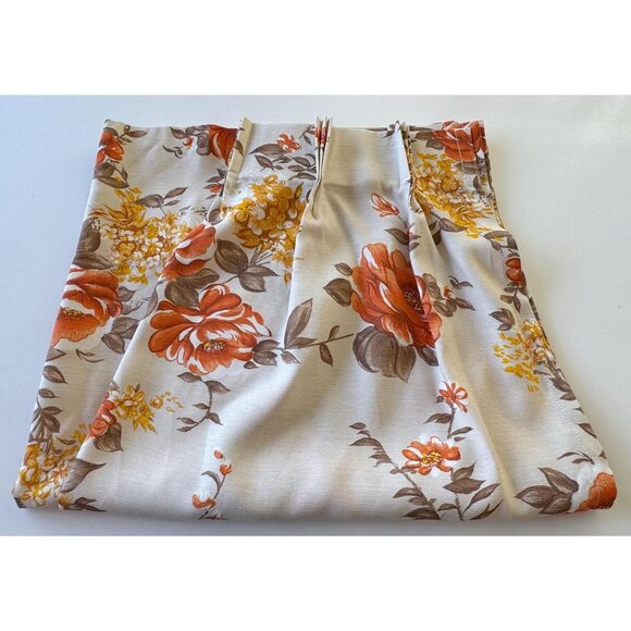 Vintage 60s curtain, semi-sheer yellow orange floral, single pleated panel - Picture 10 of 10
